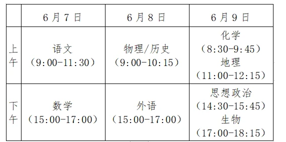2023四川高考时间表